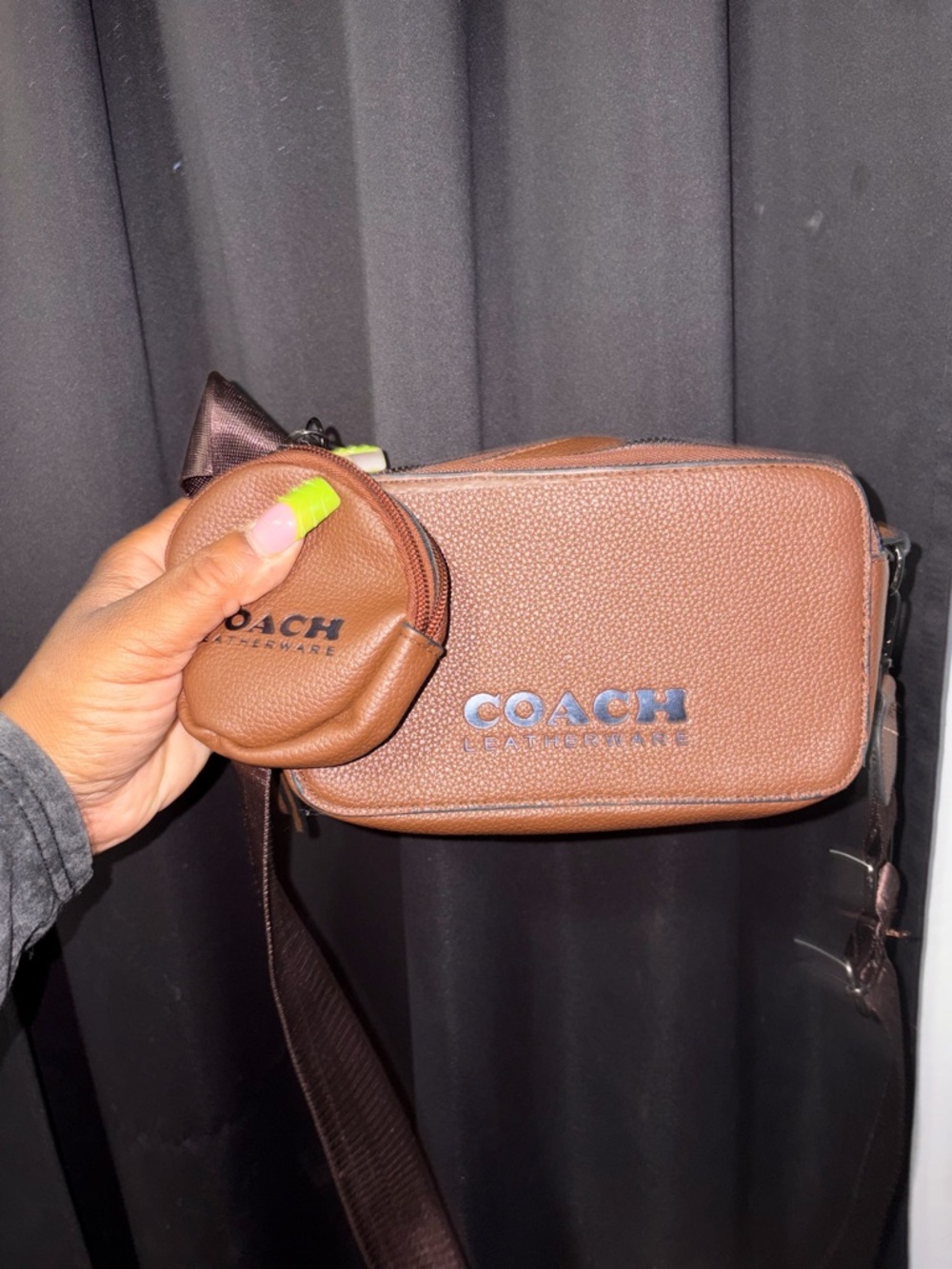 Brown Pebbled Leather Crossbody with Detachable Coin Pouch